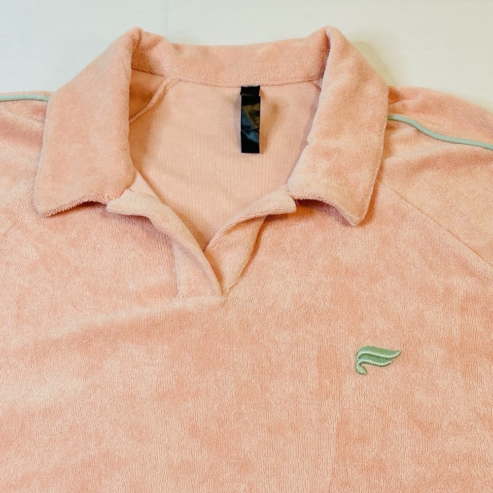 Fabletics The Island Terry Polo Pink W/Green Stripe Men’s Large